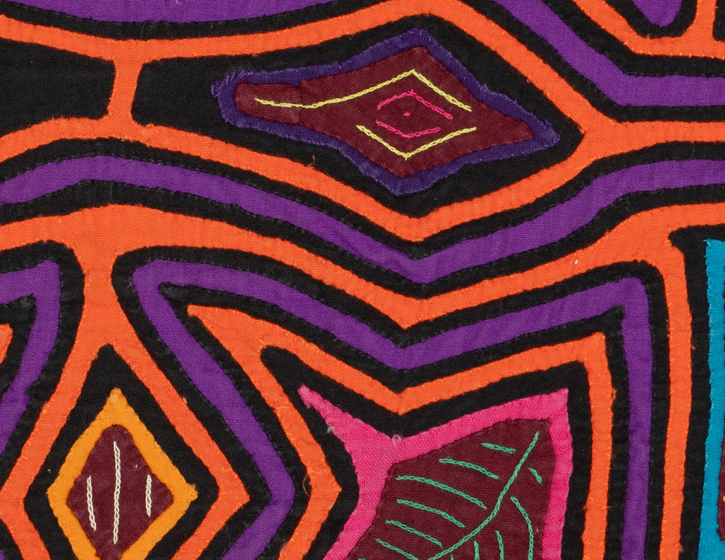 Orange And Purple Squint-Eye Aztec Warrior Mola