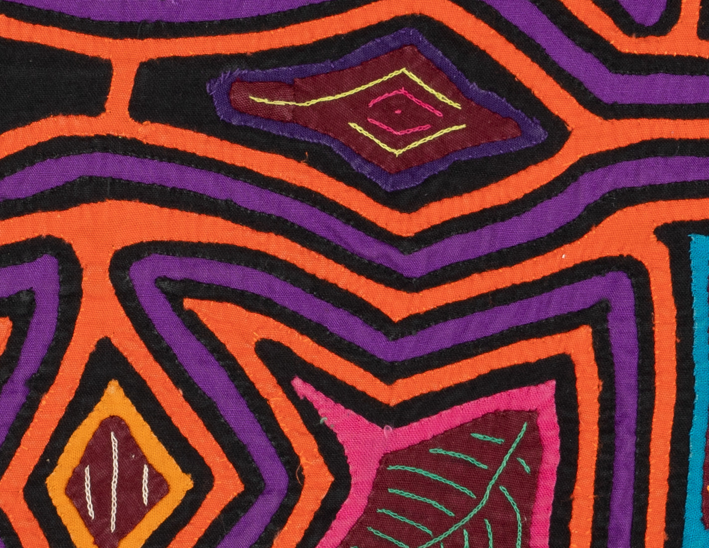 Orange And Purple Squint-Eye Aztec Warrior Mola