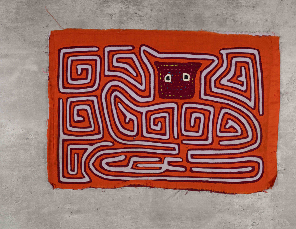 Orange And White Beady-Eyed Face Mola
