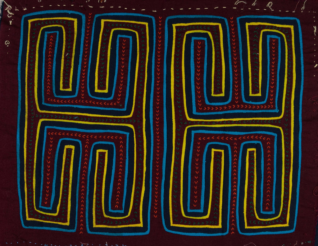 Burgundy Blue And Yellow Classic Kuna Design Mola