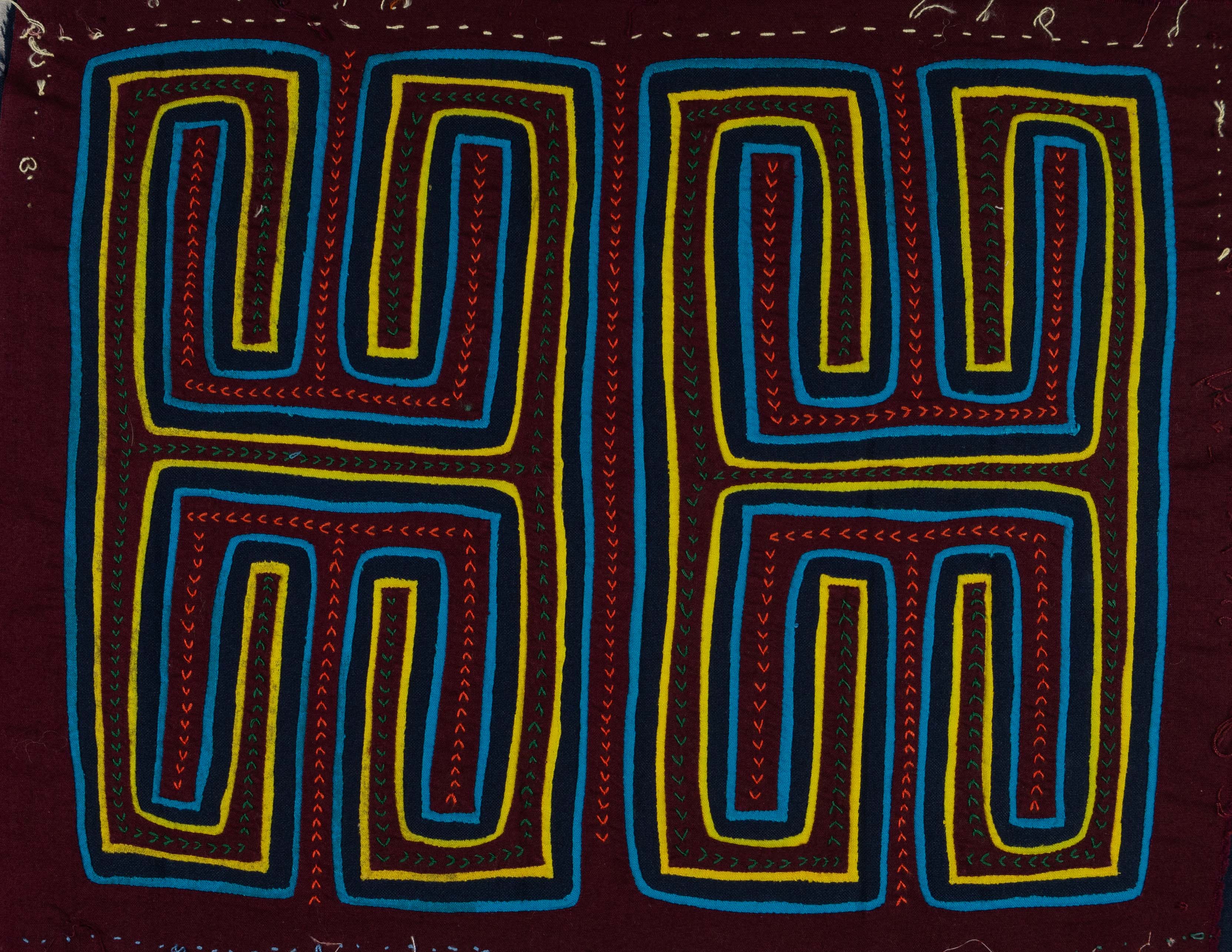 Burgundy Blue And Yellow Classic Kuna Design Mola