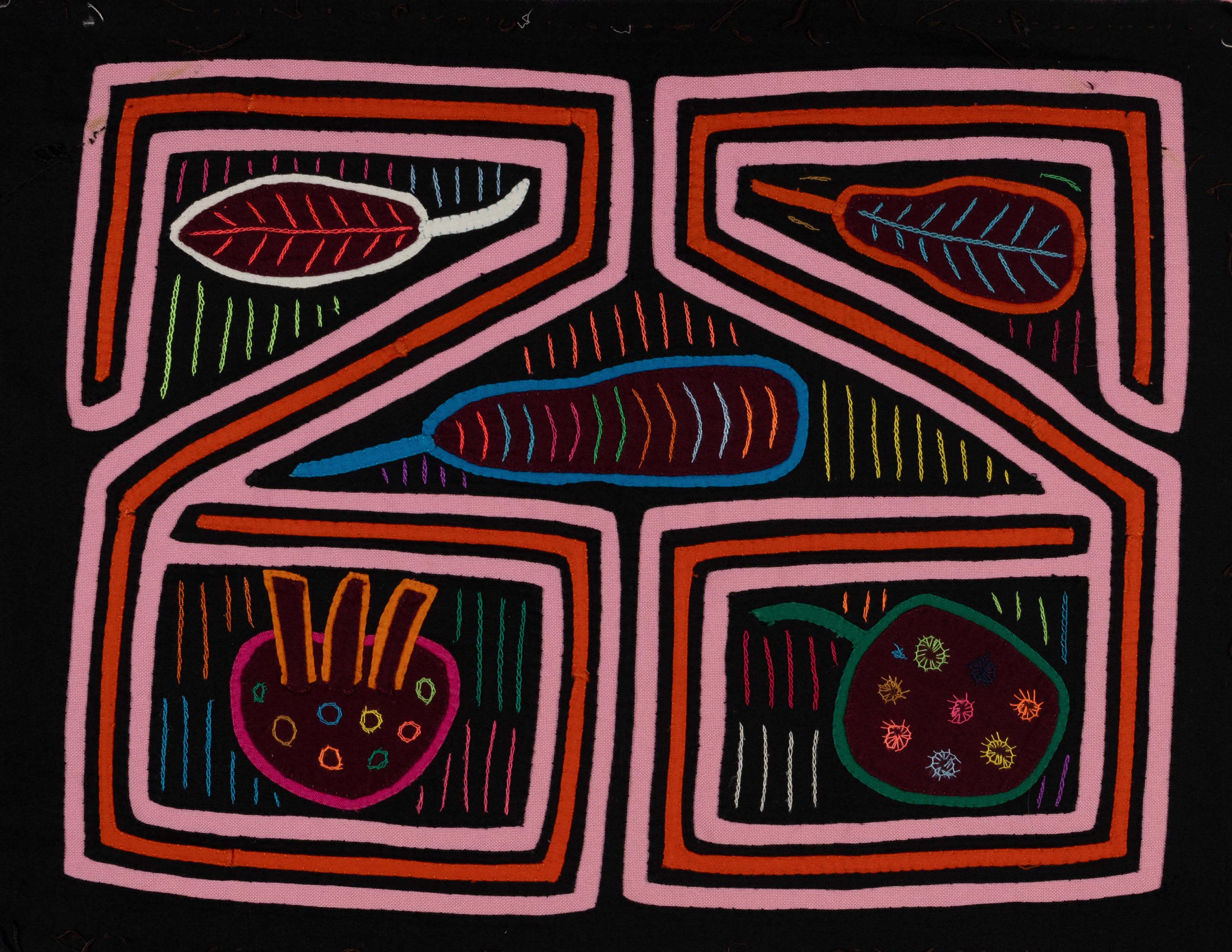 Black And Orange Floral Foliage Mola