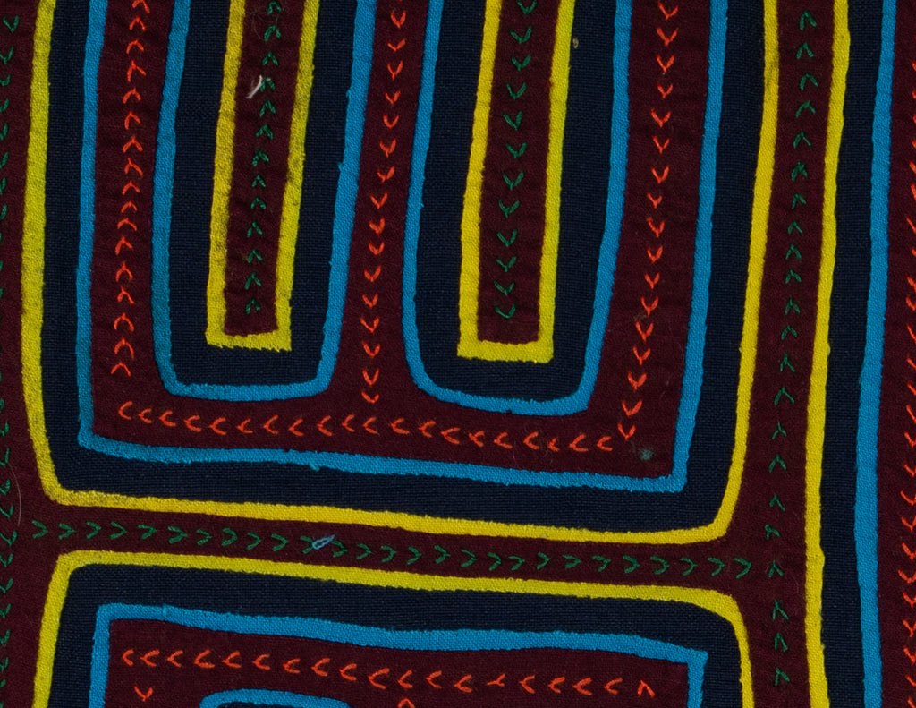 Burgundy Blue And Yellow Classic Kuna Design Mola