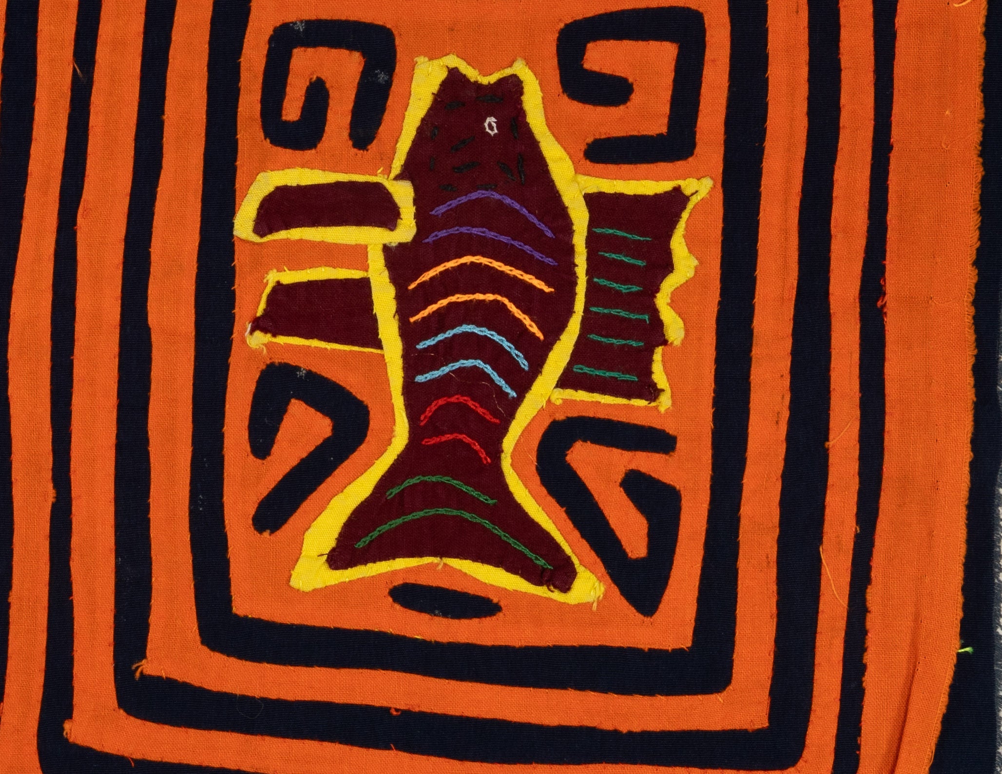 Vintage Orange And Black Fish Mola