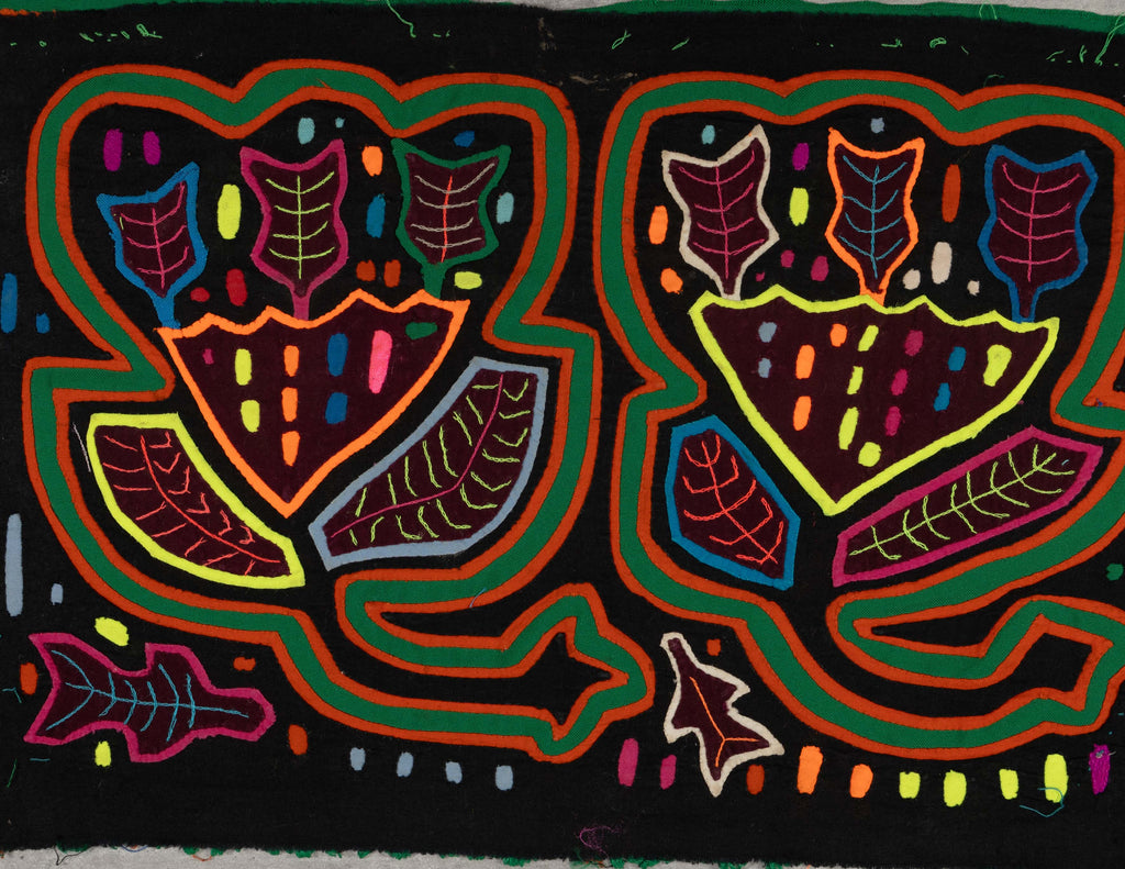 Black Orange And Green Tulip Flower Floral Mola