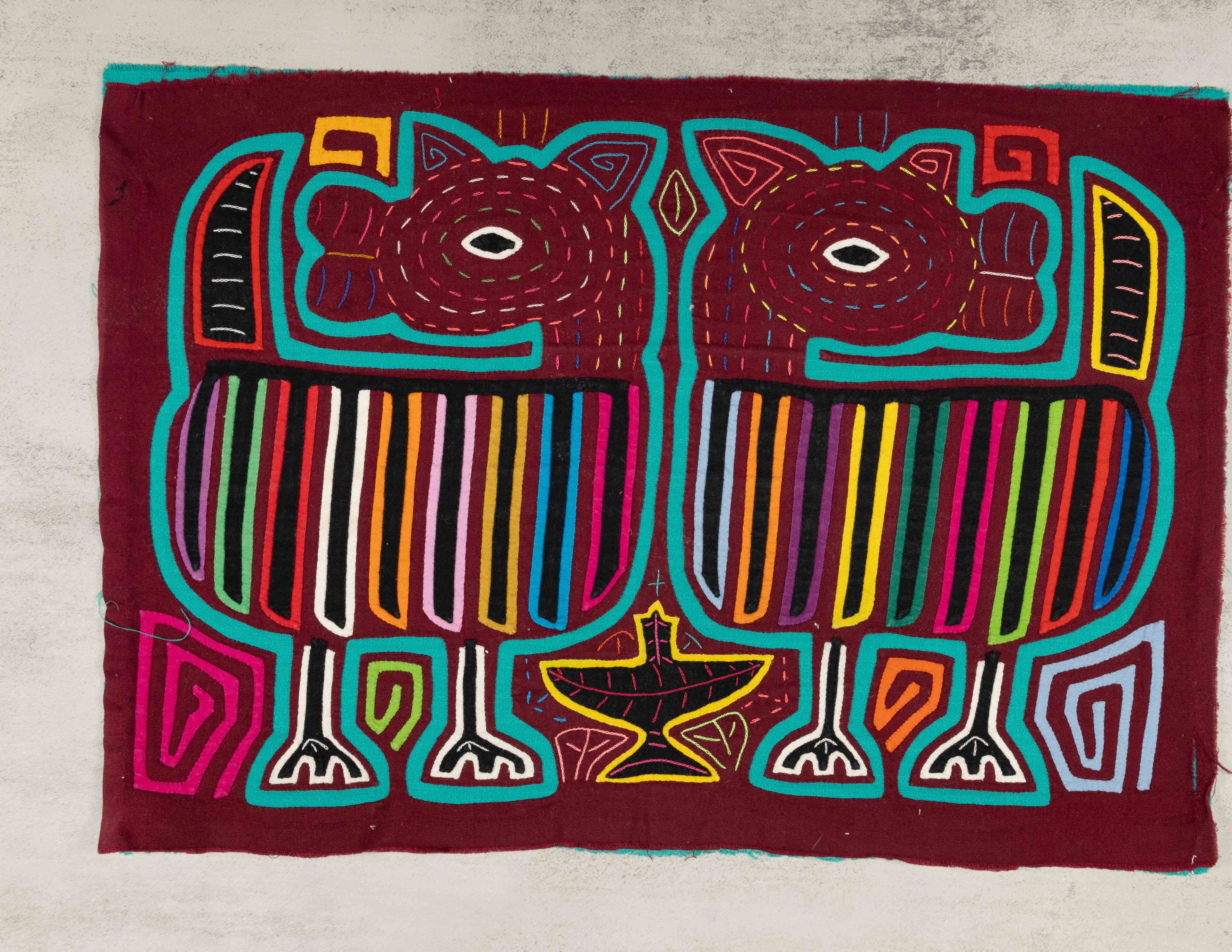 Maroon And Turquoise Tale of Two Tails Dog Mola
