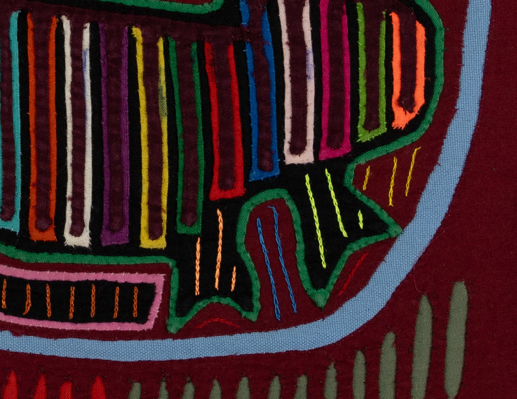 Maroon And Blue Gourd With Bird Mola