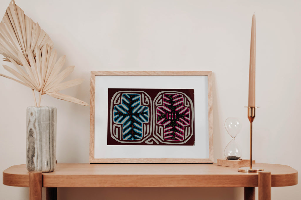 Blue And Pink Palm Frond Kuna Mola