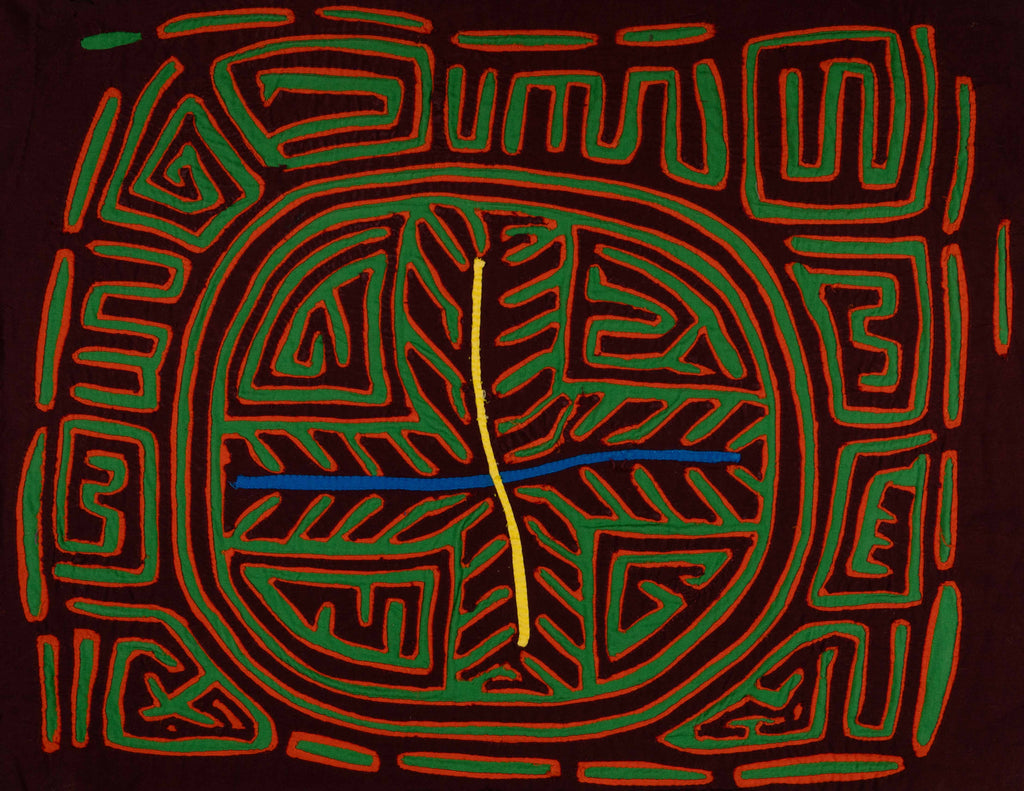 Burgundy Orange And Green Classic Design Kuna Mola