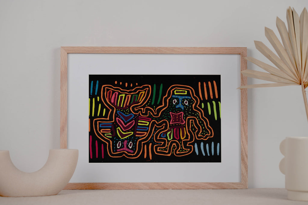 Black And Neon Orange Fisherman With Fish Mola