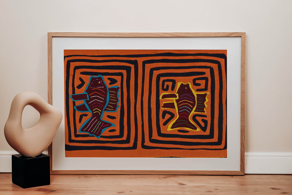 Vintage Orange And Black Fish Mola