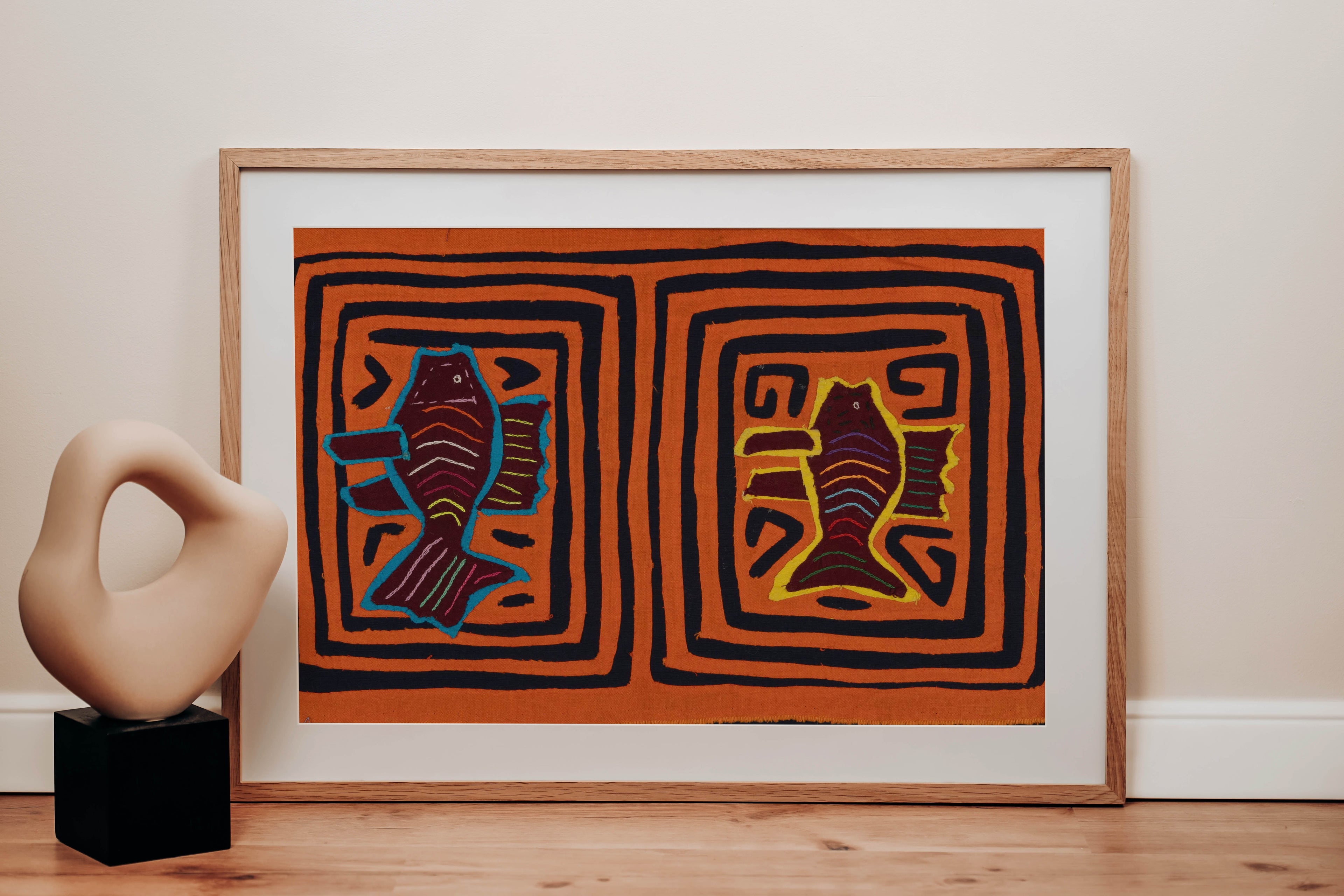 Vintage Orange And Black Fish Mola