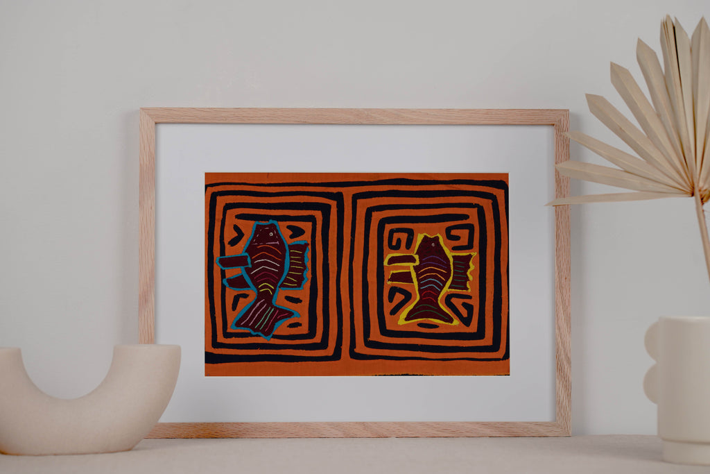 Vintage Orange And Black Fish Mola