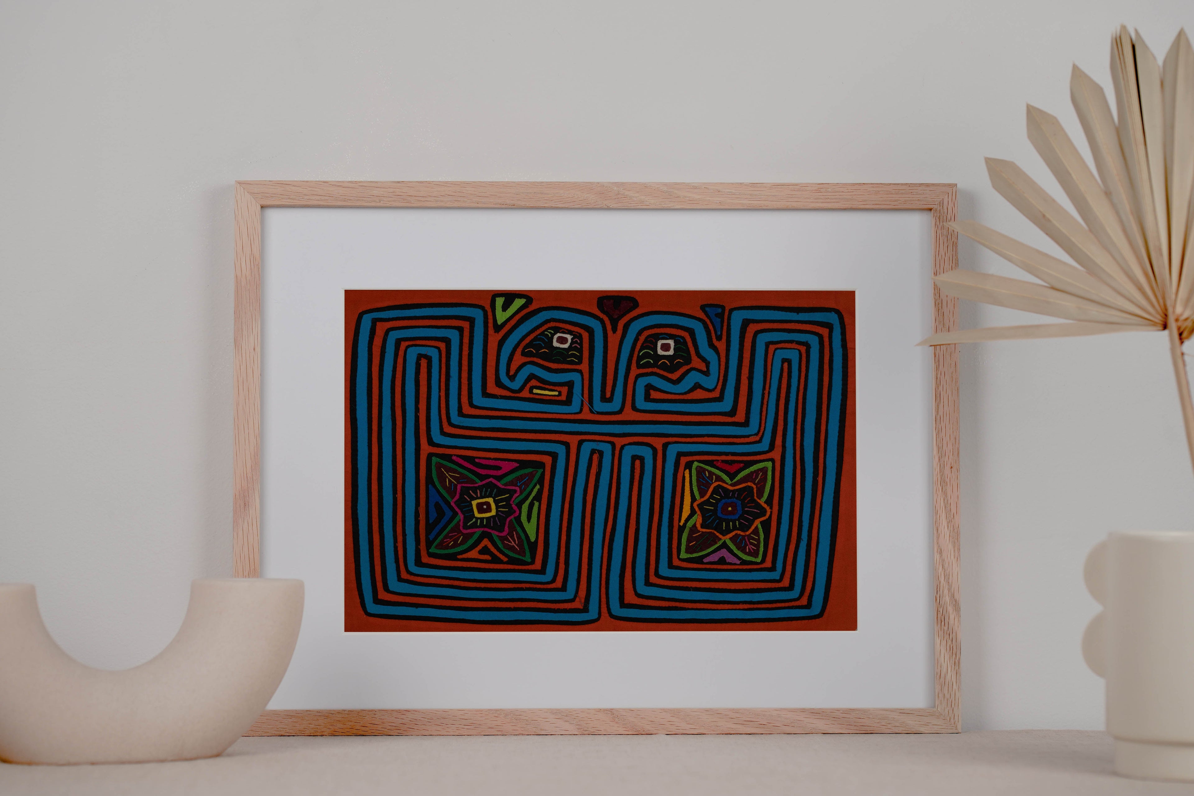 Orange And Turquoise Symmetry Bird Head Mola