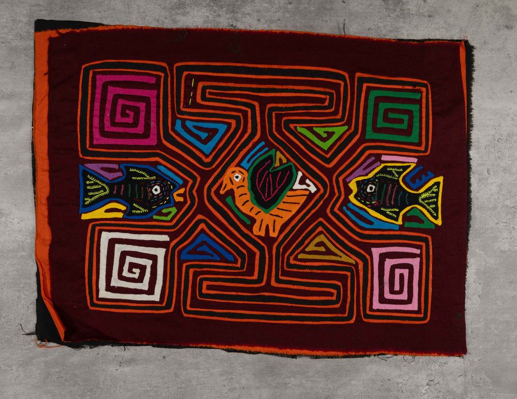 Burgundy Orange And Black Bird And Fish Mola