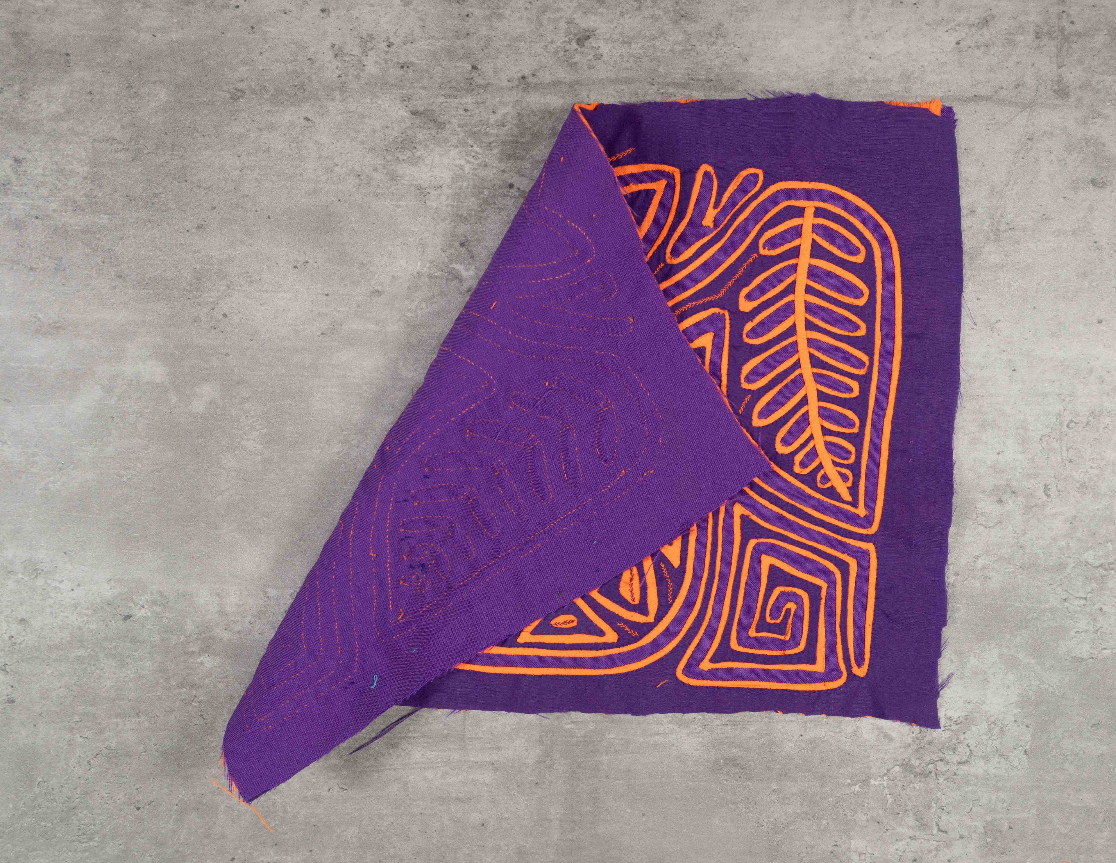 Purple And Neon Orange Palm Frond And Circle Of Life Mola