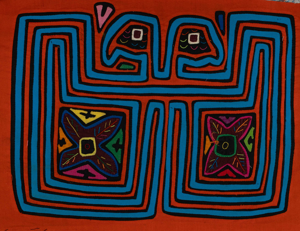 Orange And Turquoise Duck And Flower Mola