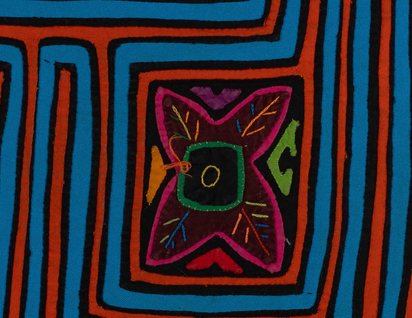 Orange And Turquoise Duck And Flower Mola