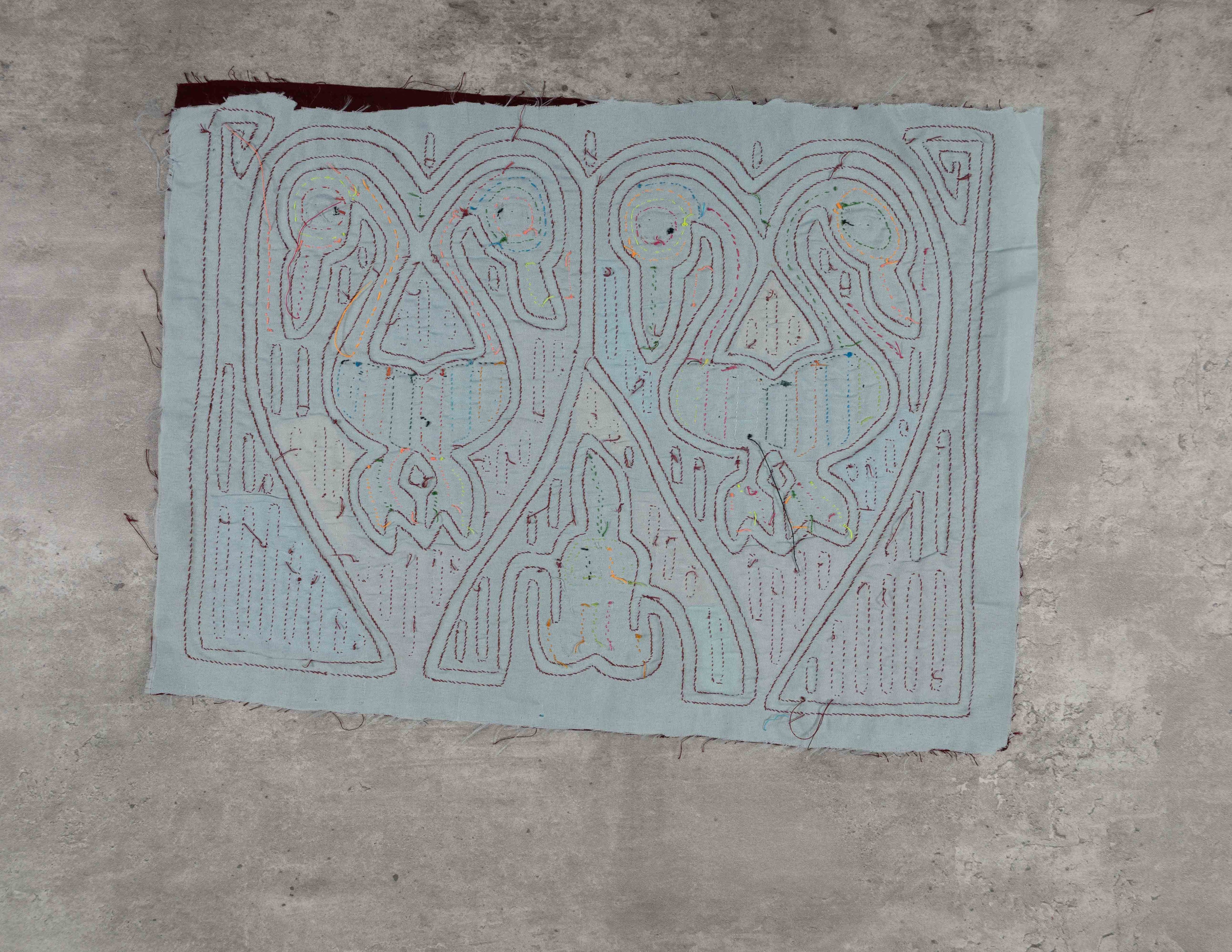 Burgundy And Light Blue Optical Illusion Mola