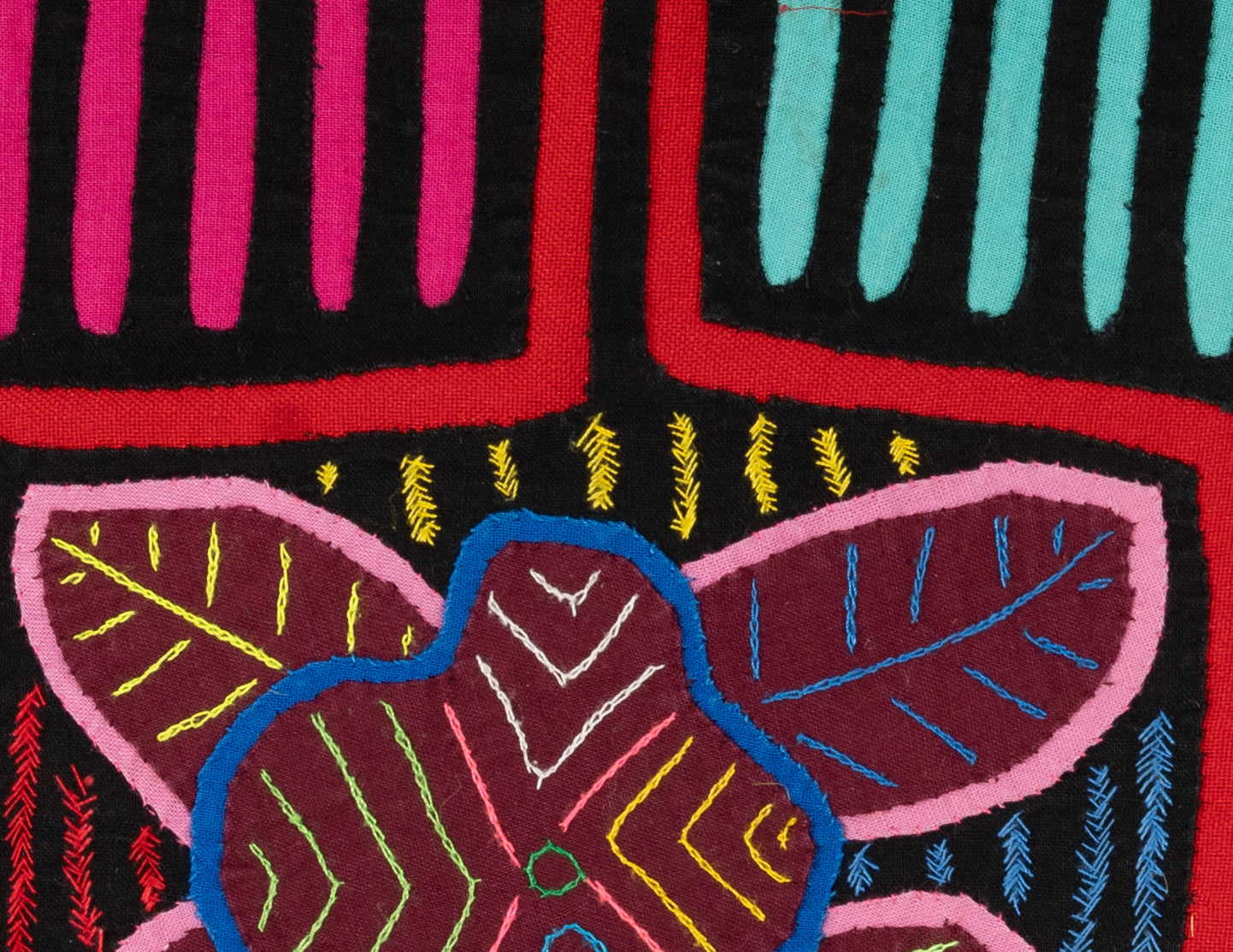 Black And Red Floral Flower Mola