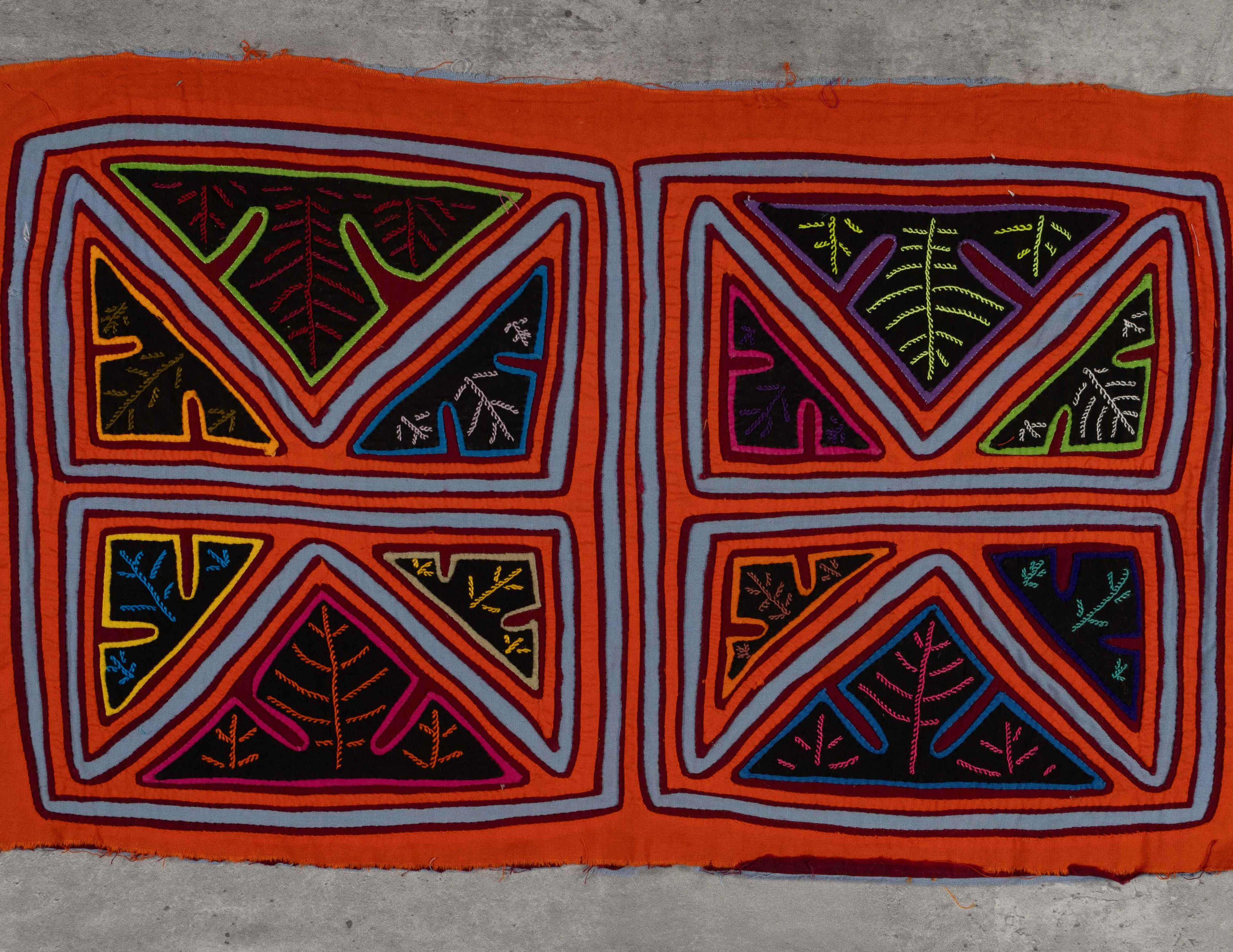 Orange And Light Blue Classic Design Kuna Mola