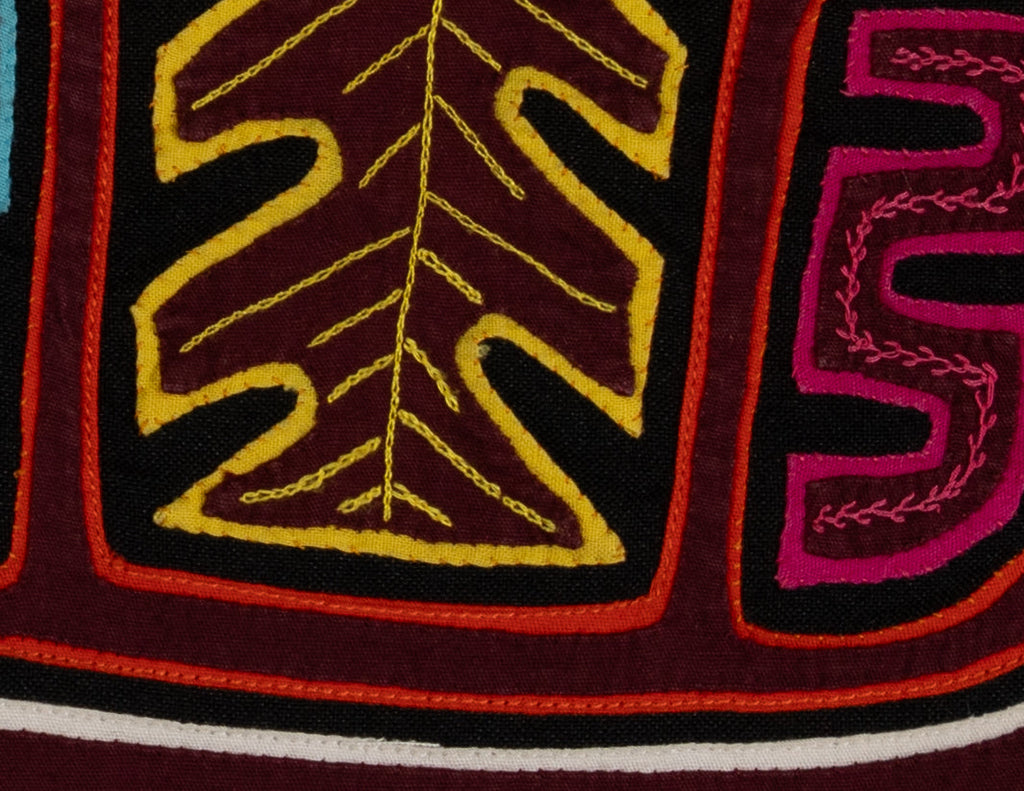Machine And Hand Stitches Burgundy Palm Frond Mola