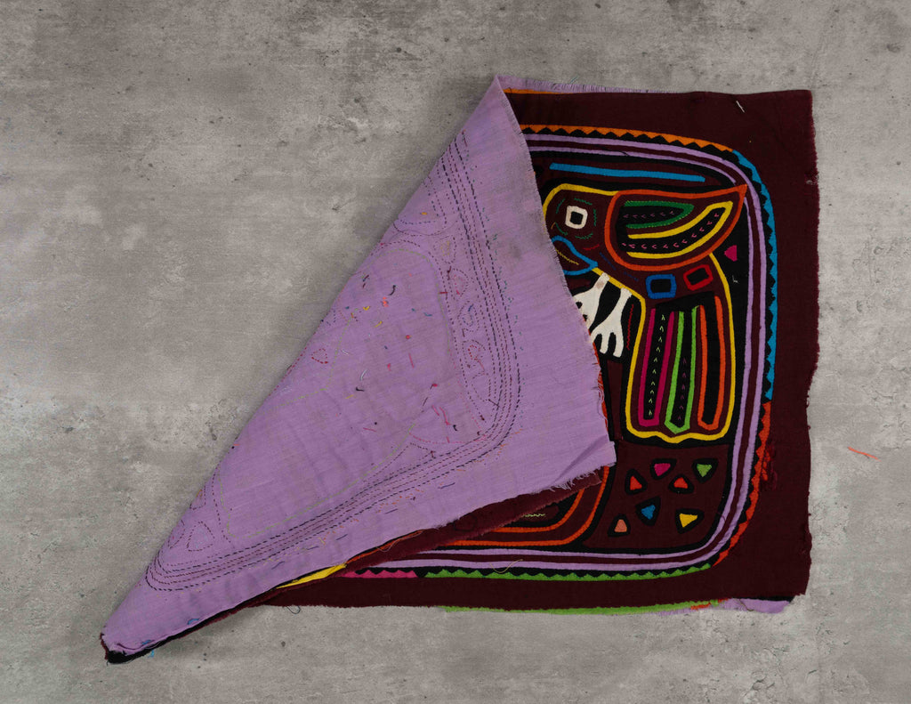 Burgundy And Purple Parrot Birds At Play Mola