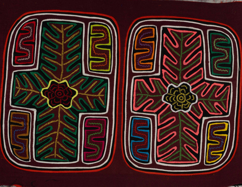 Machine And Hand Stitches Burgundy Palm Frond Mola