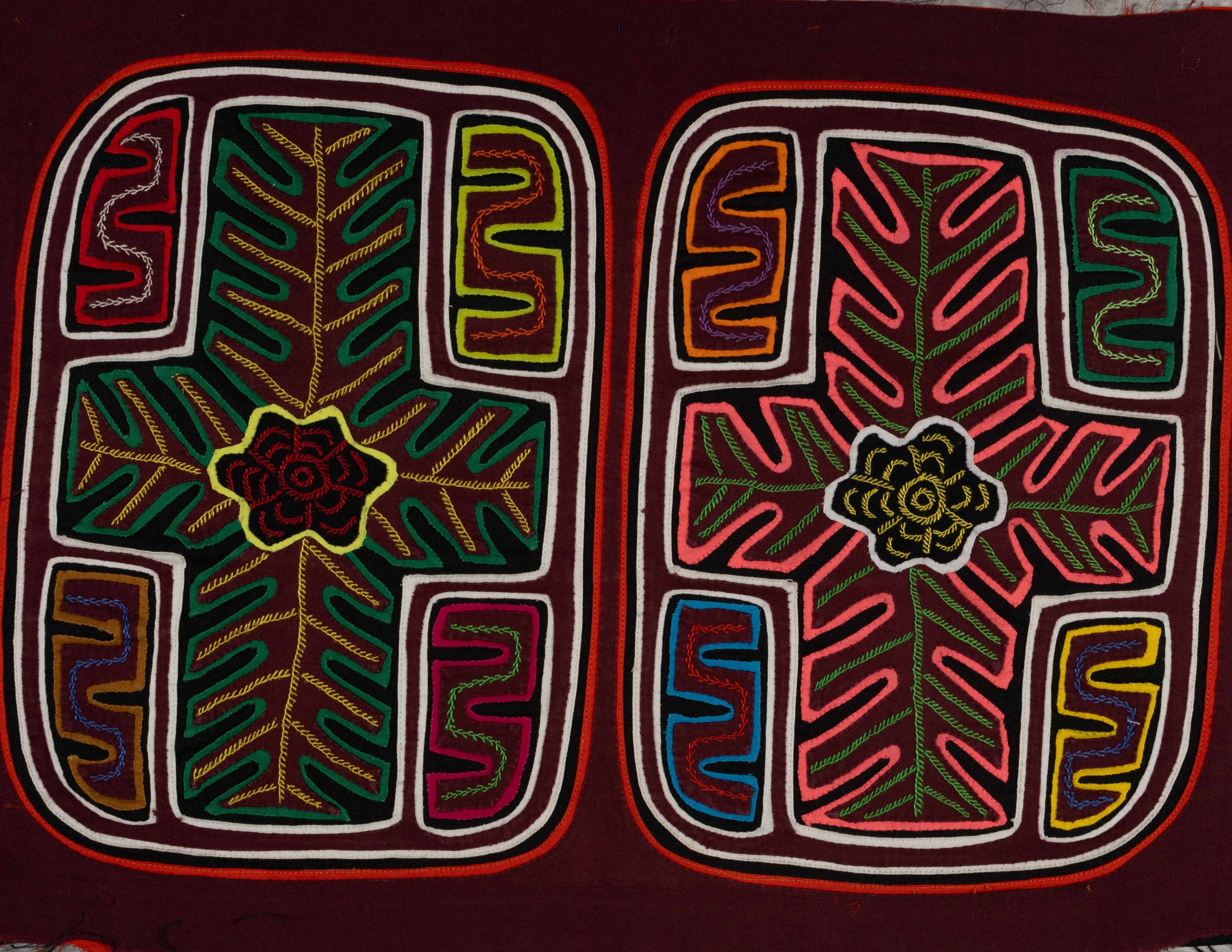 Machine And Hand Stitches Burgundy Palm Frond Mola