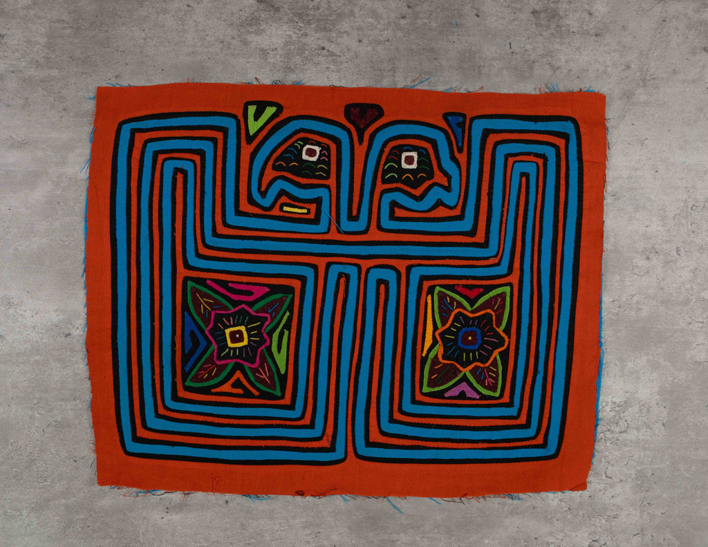 Orange And Turquoise Symmetry Bird Head Mola