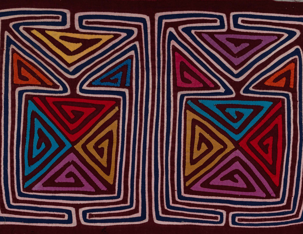 Burgundy Pink And Blue Classic Design Kuna Mola