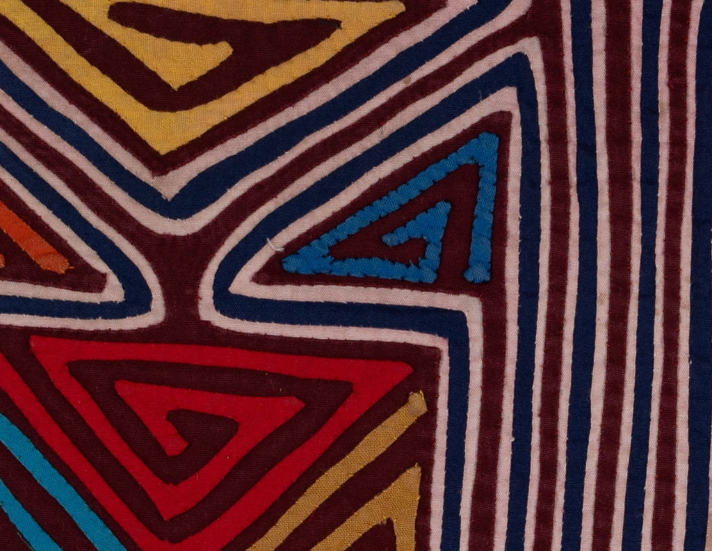 Burgundy Pink And Blue Classic Design Kuna Mola
