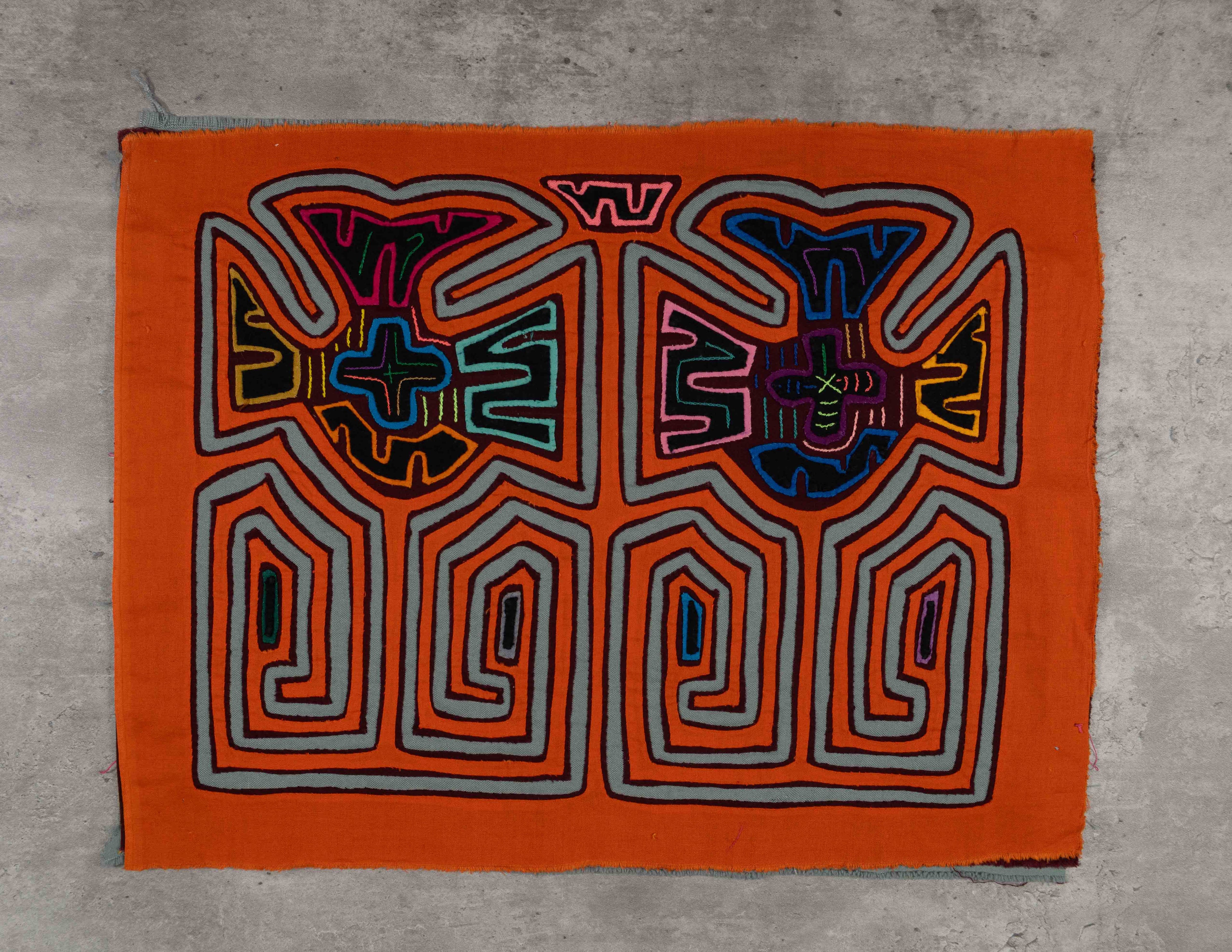 Orange And Light Blue Classic Design Kuna Mola