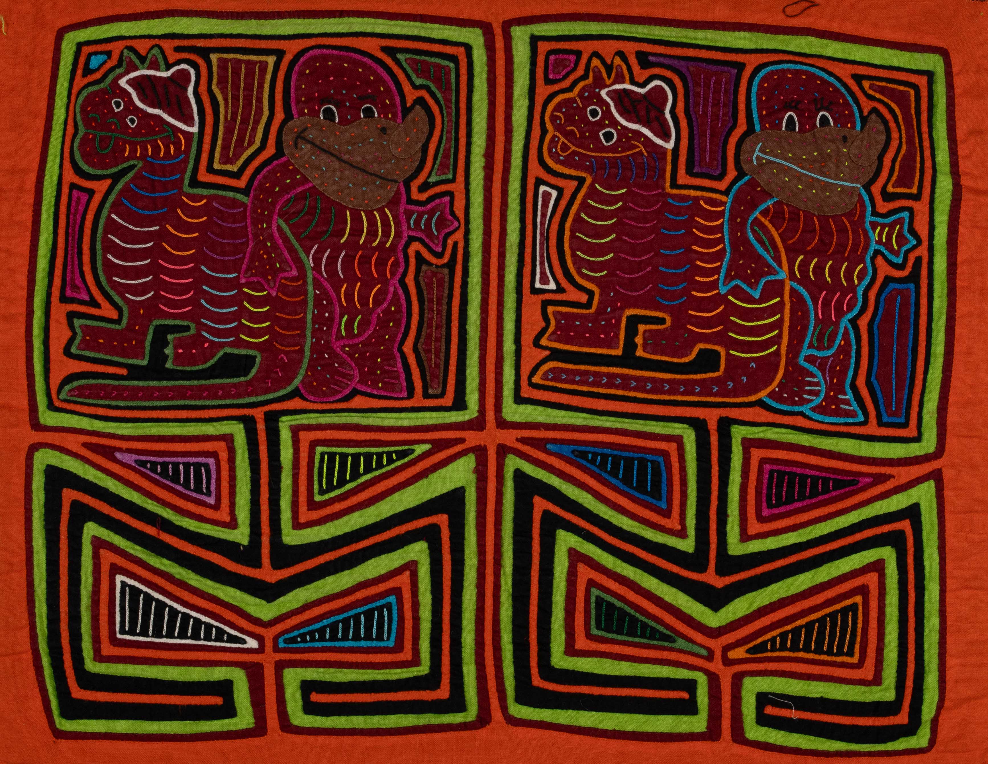 Orange And Pink Monkey And Dinosaur Mola