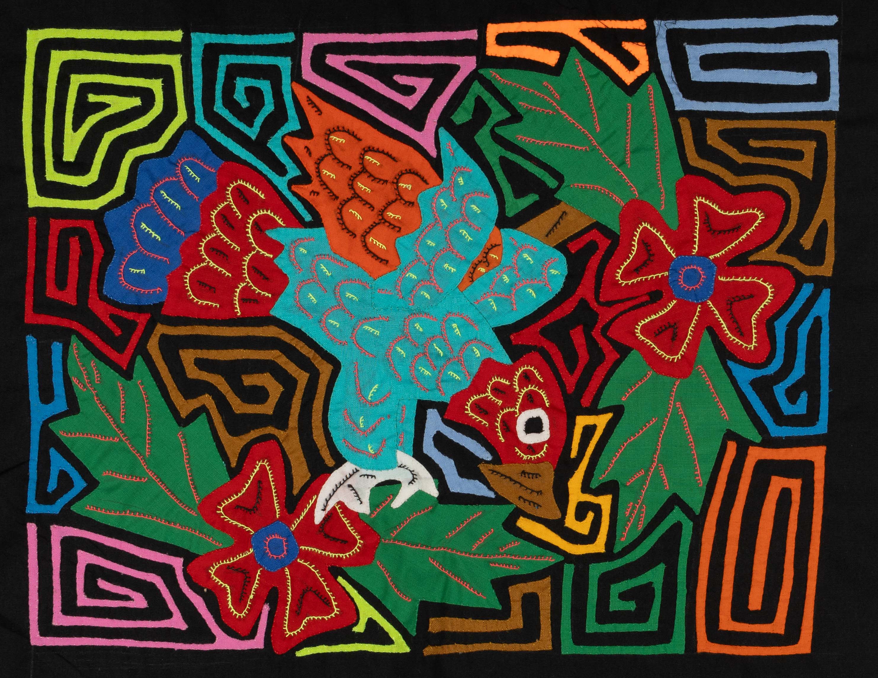 Red Blue And Orange Hurling Parrot Mola