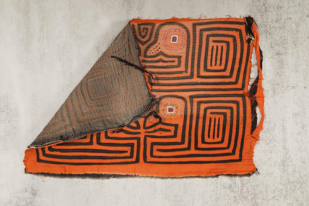 Vintage Orange and Black Duck Head Mola