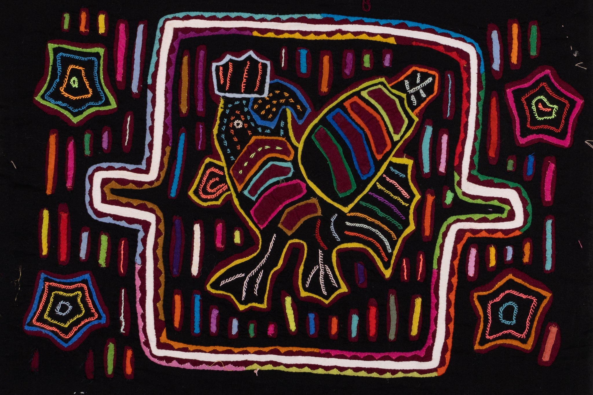 Black Rainbow Rooster Chicken Mola