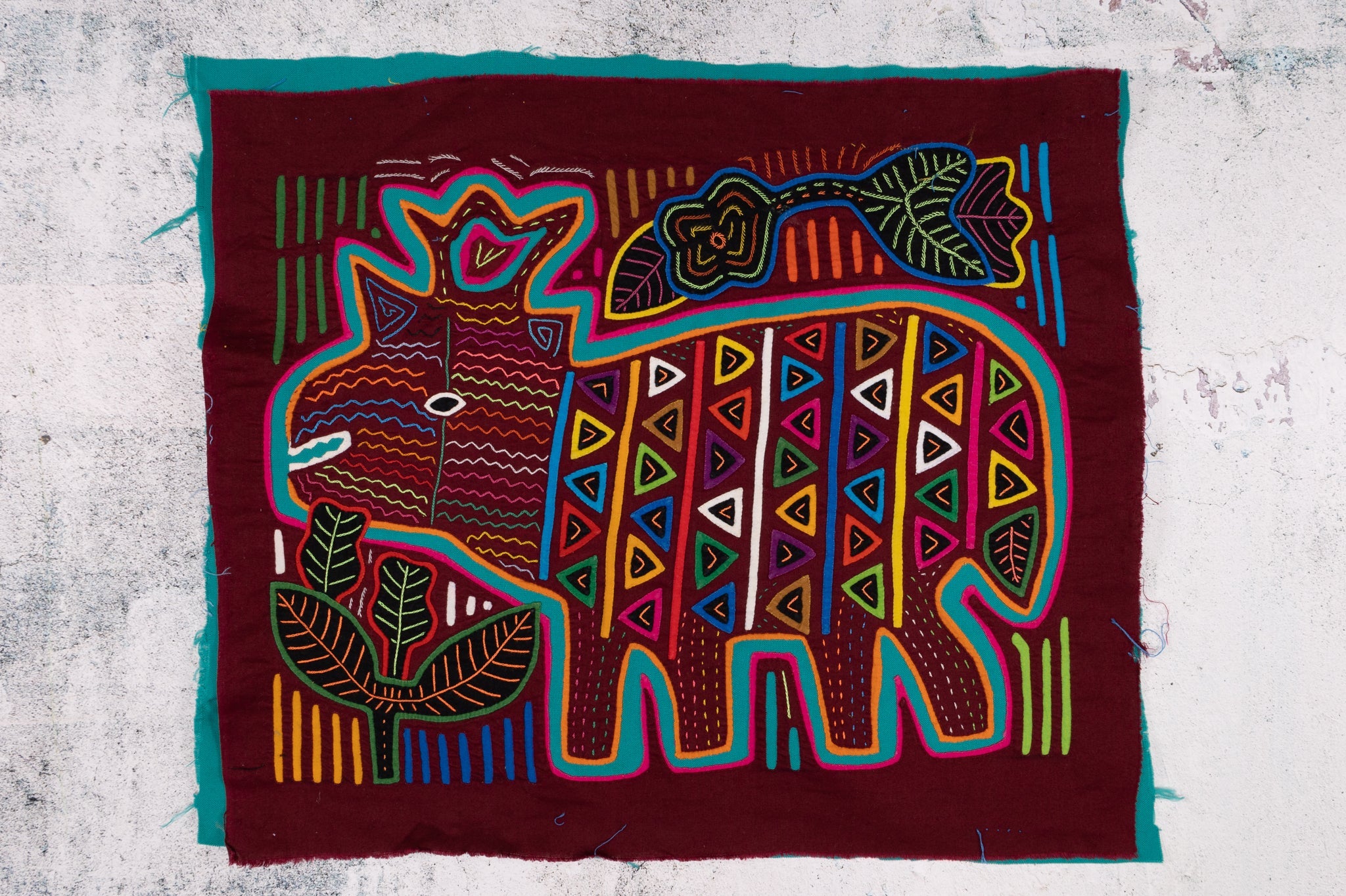 Maroon Rainforest Tropical Raindeer Two Mola