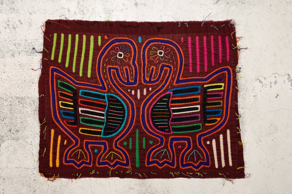Maroon Blue Loose Goose Talk Mola