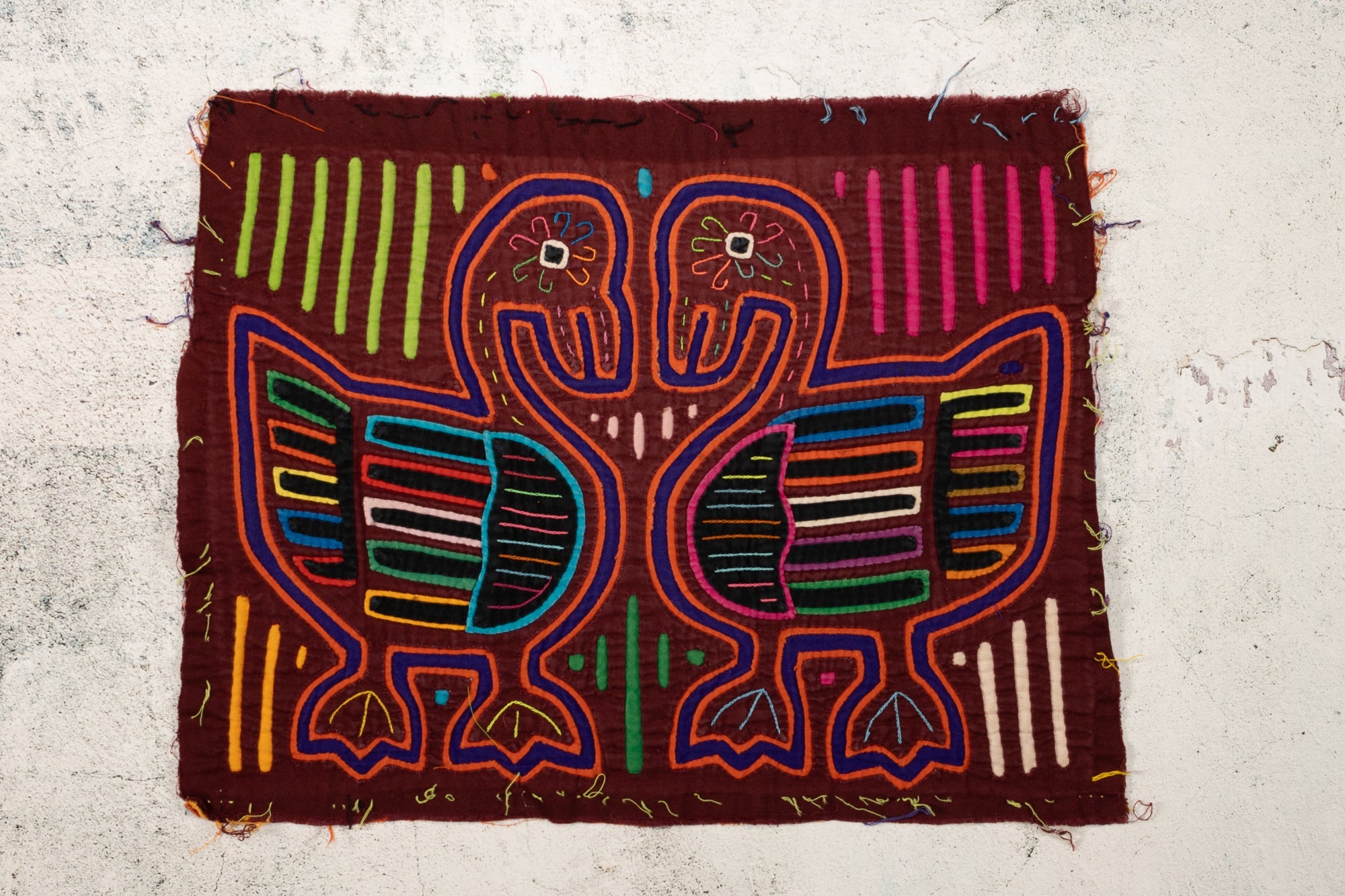 Maroon Blue Loose Goose Talk Mola