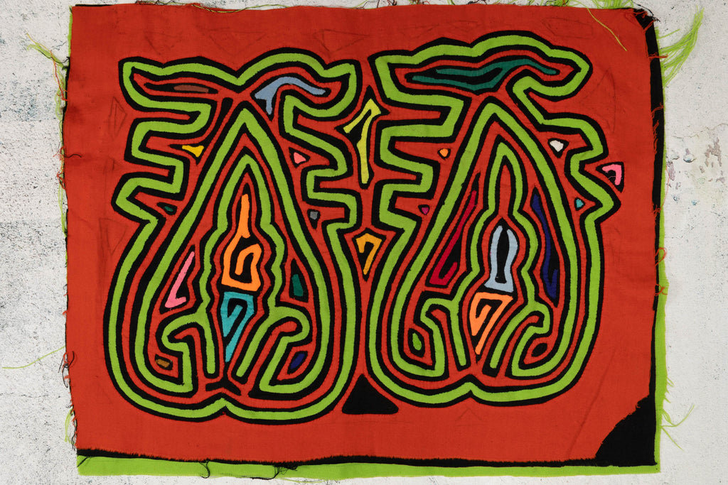 Prancing Orange & Green Blob Mola