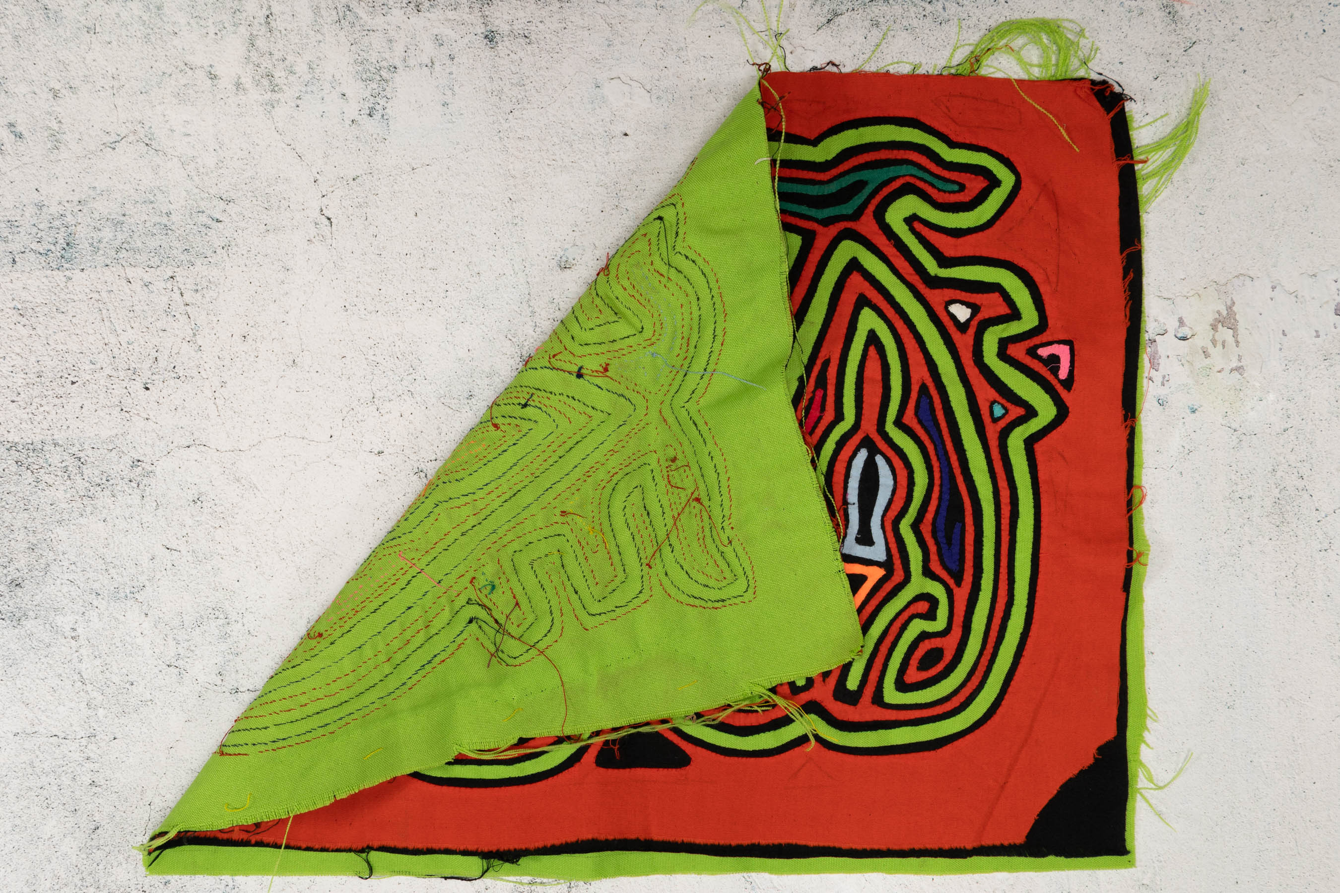Prancing Orange & Green Blob Mola