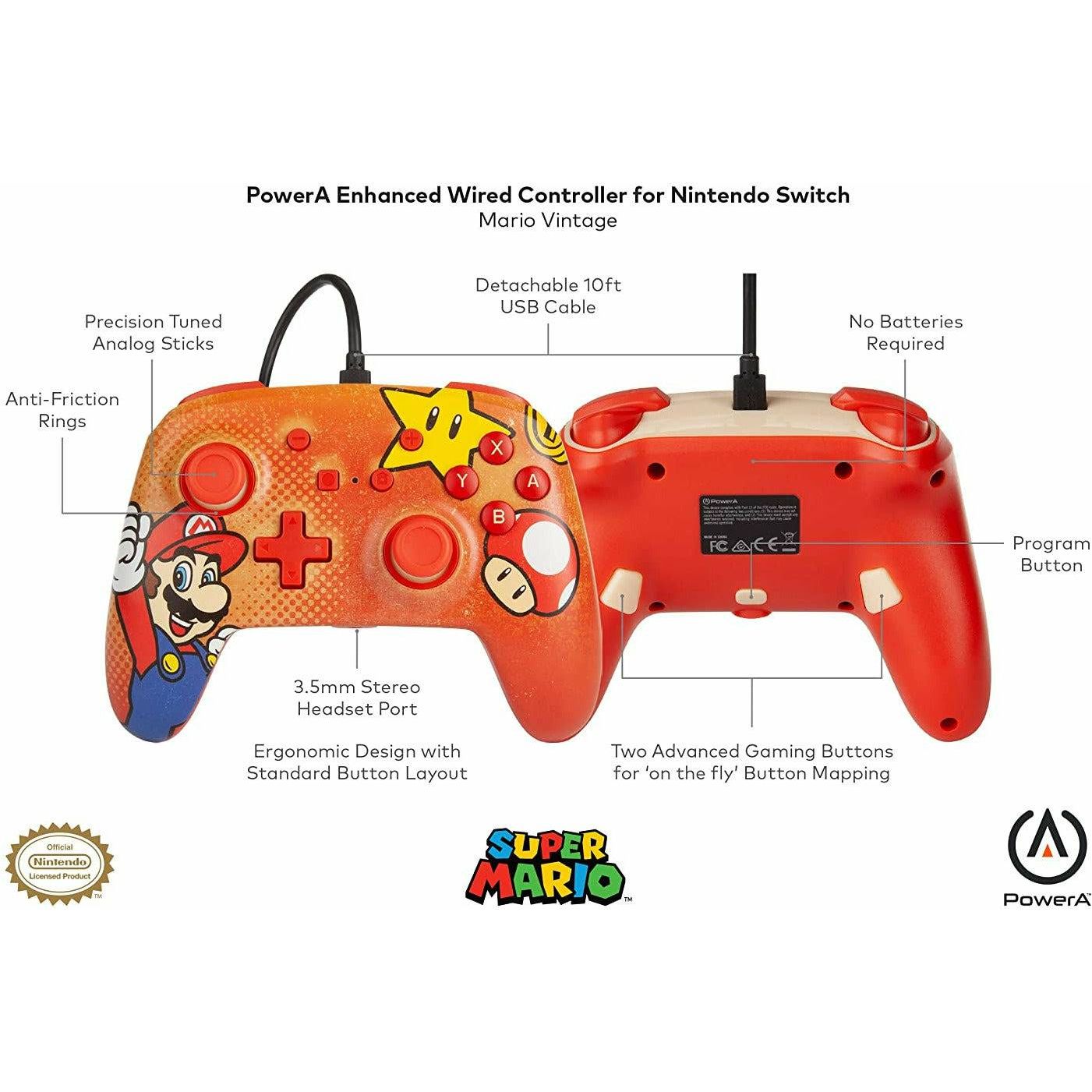 Mando con cable mejorado PowerA para Nintendo Switch - Mario