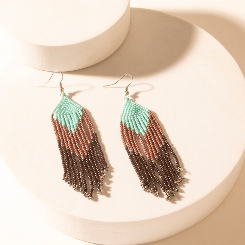 Myra Outback Bloom Beaded Fringe Earrings in Desert Brown