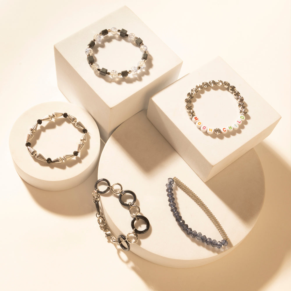 Myra Iron Moon Stack Bracelet in Blue Forge