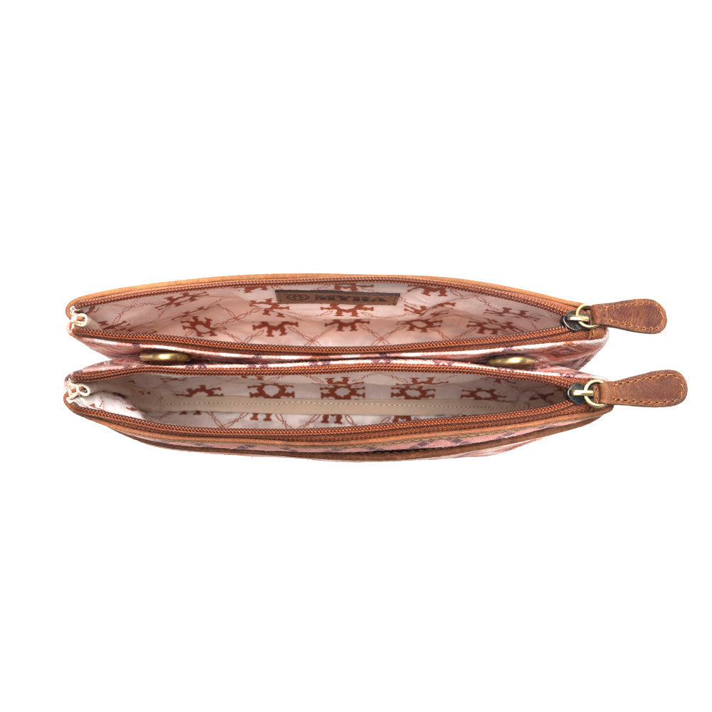 Myra Tribal Hollow Cotton & Leather Crossbody Bag in Terra Cider