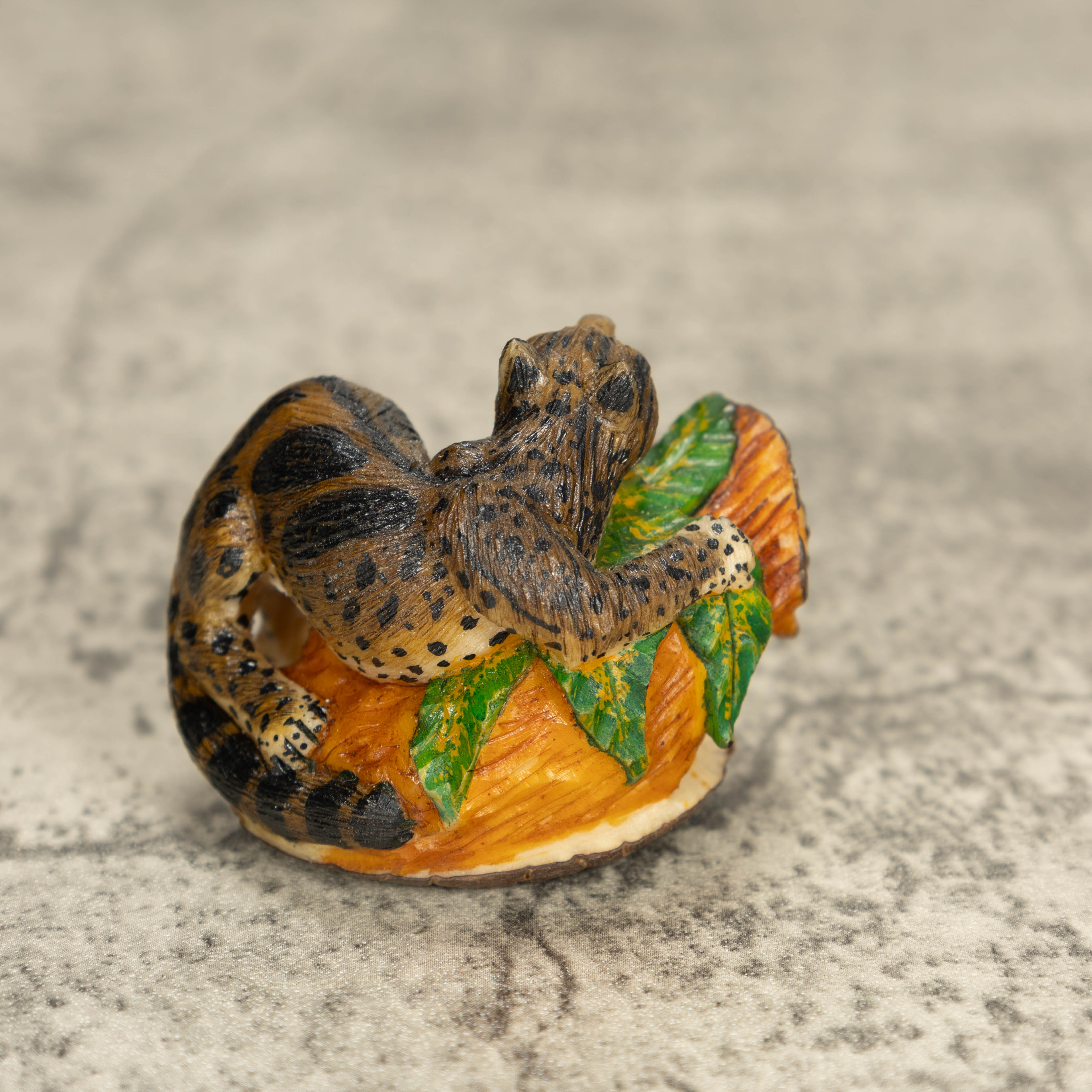 Jaguar On Log Tagua Nut Carving