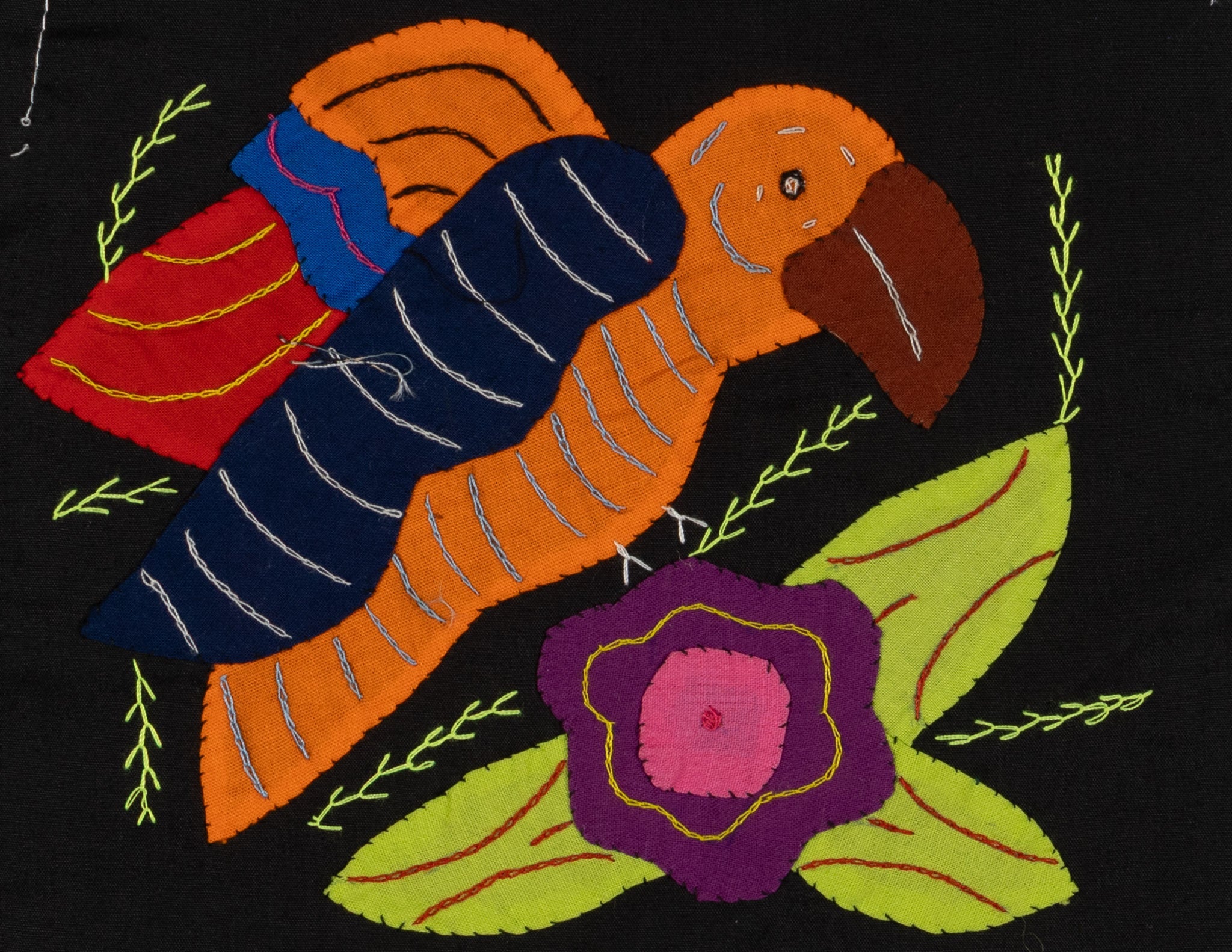 Multi-Color Parrot Bird Orange And Navy Molita