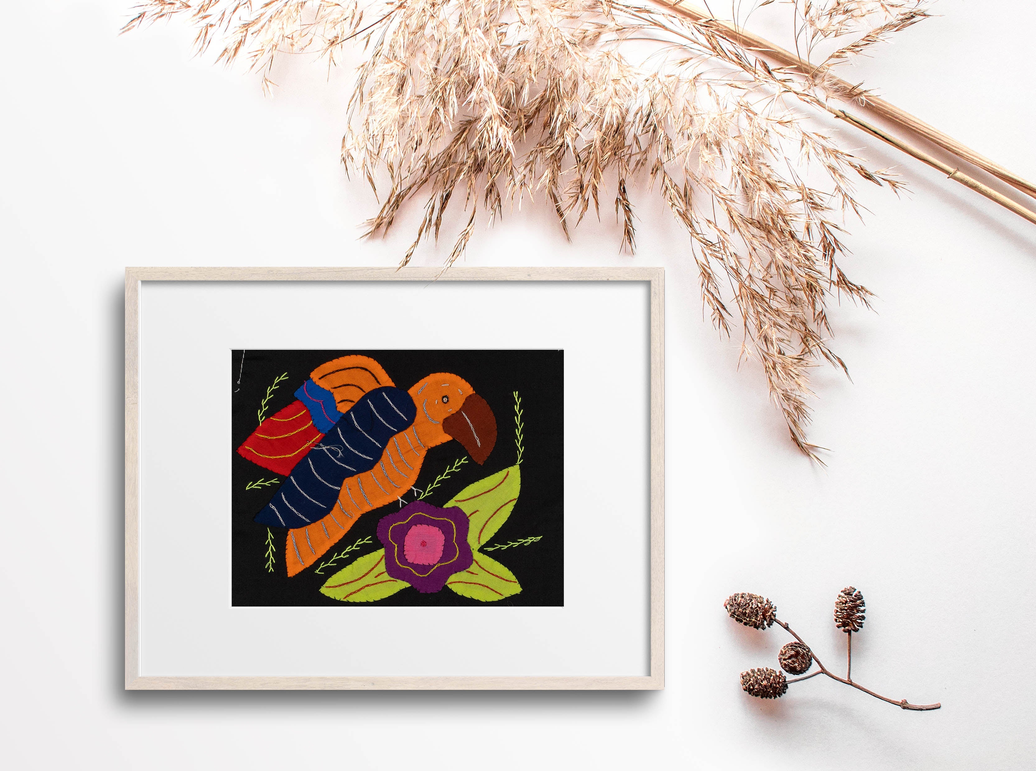 Multi-Color Parrot Bird Orange And Navy Molita
