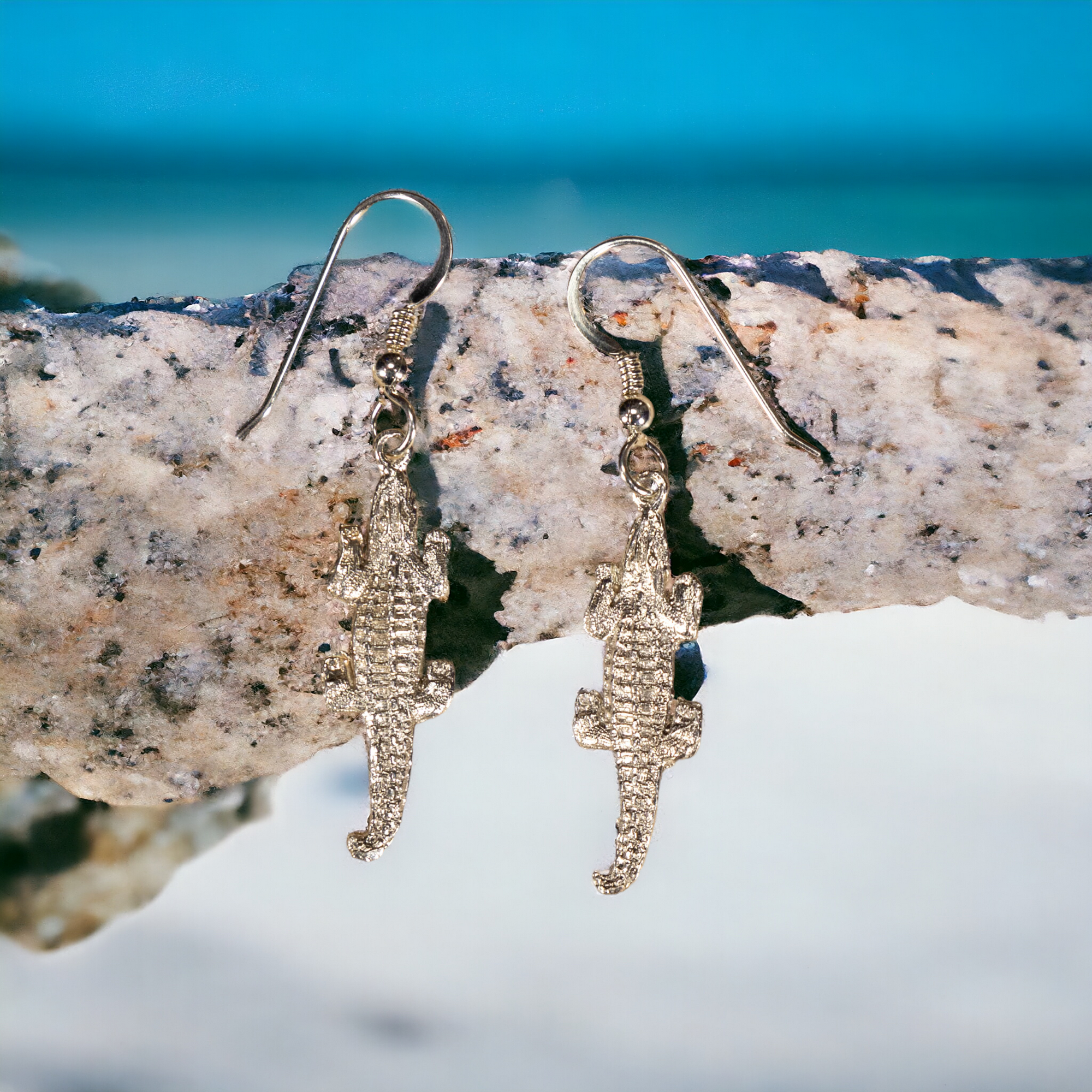 Sterling Silver Caiman Crocodile Earrings